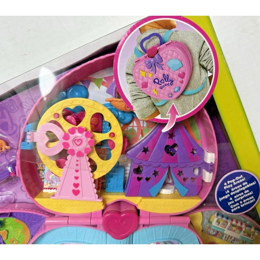 Polly Pocket 2-in-1 Theme Park Backpack Compact 2 Dolls Ice Cream Cart Toy New